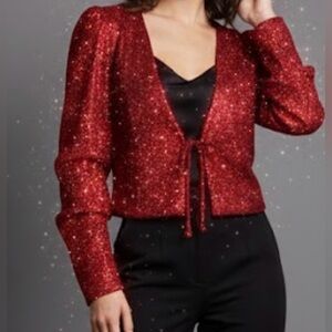 Haute Monde Shimmering Red Glitter Front Tie Top